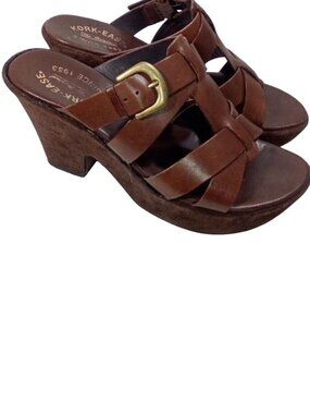 Kork-Ease Beatrice Brown Leather Strappy Wedge Platform Sandals Clogs Size 7/39